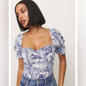 NWOT Reformation Blue and White Top